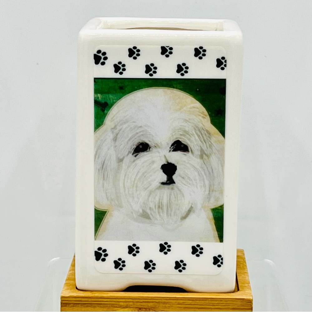 MALTESE DOG Art Hand Crafted Home Decor Planter Office Organizer Pet Gifts